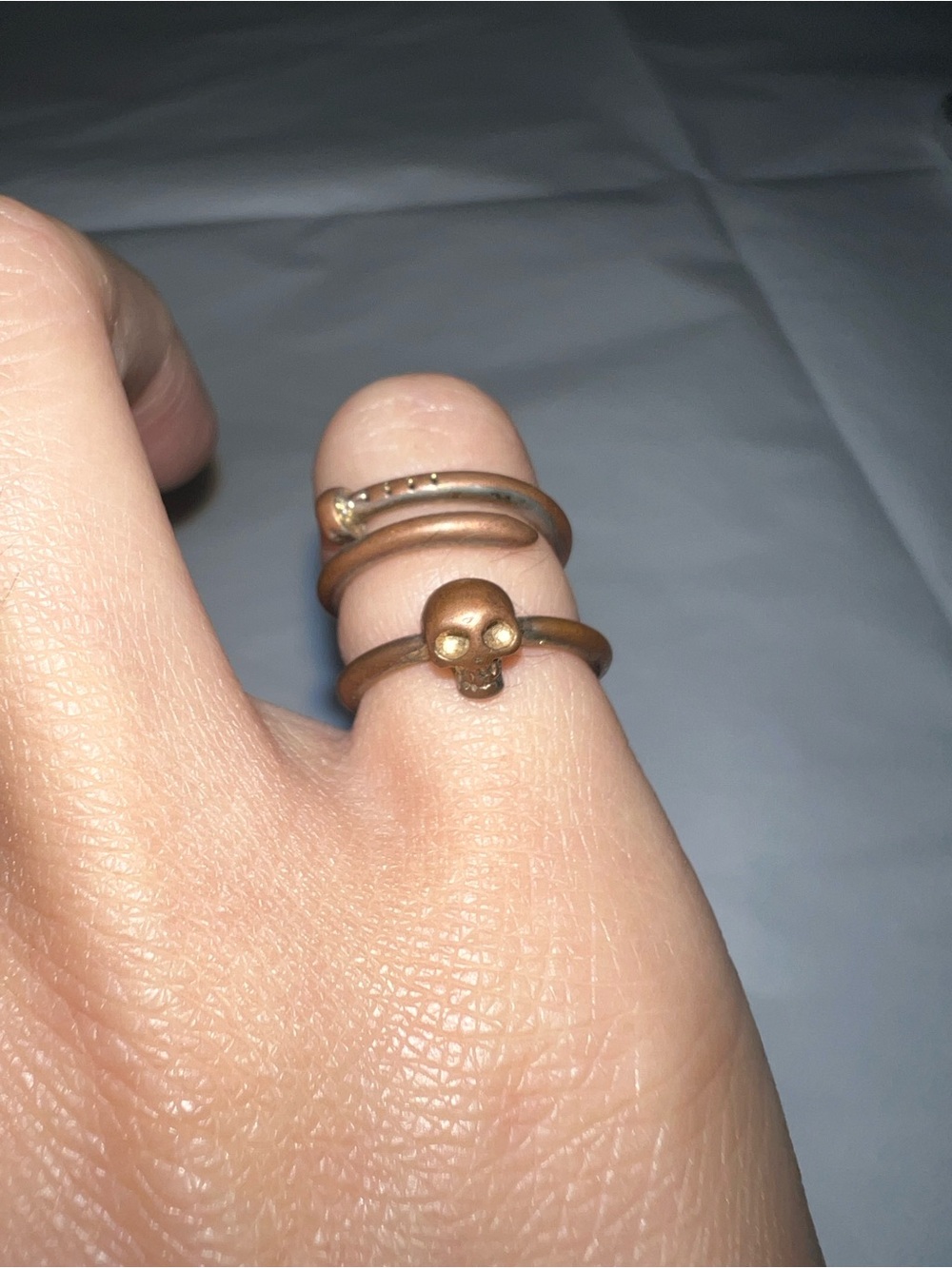 Copper Skull and Nail Stackable Pinky Rings Set - Women Jewelry